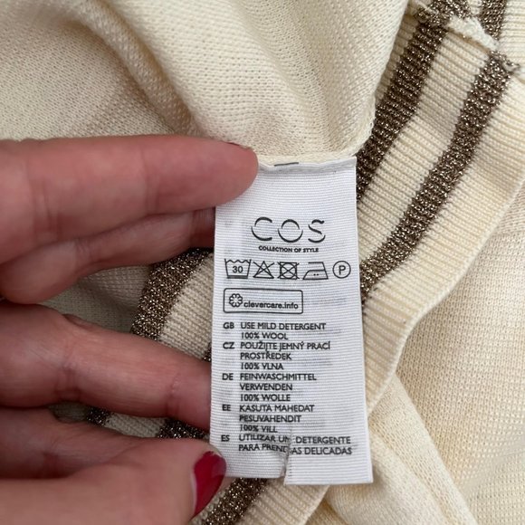 & other stories cream lightweight wool sweater with gold trim - Picture 5 of 6